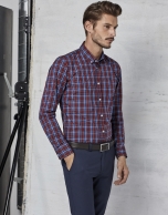 Maroon / blue checked shirt