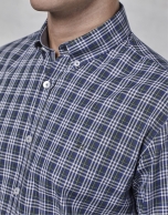 Navy blue / green / white checked sport shirt