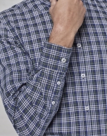 Navy blue / green / white checked sport shirt