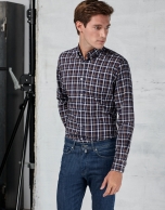 Brown / navy blue / white checked shirt