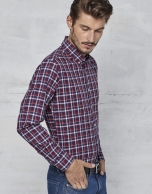 Red / navy blue / white checked sport shirt