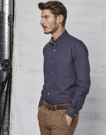 Navy blue shirt with brown paisley