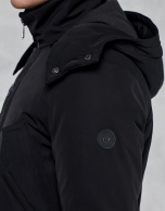 Navy blue parka with hood and fur