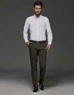 Khaki chinos with micro print