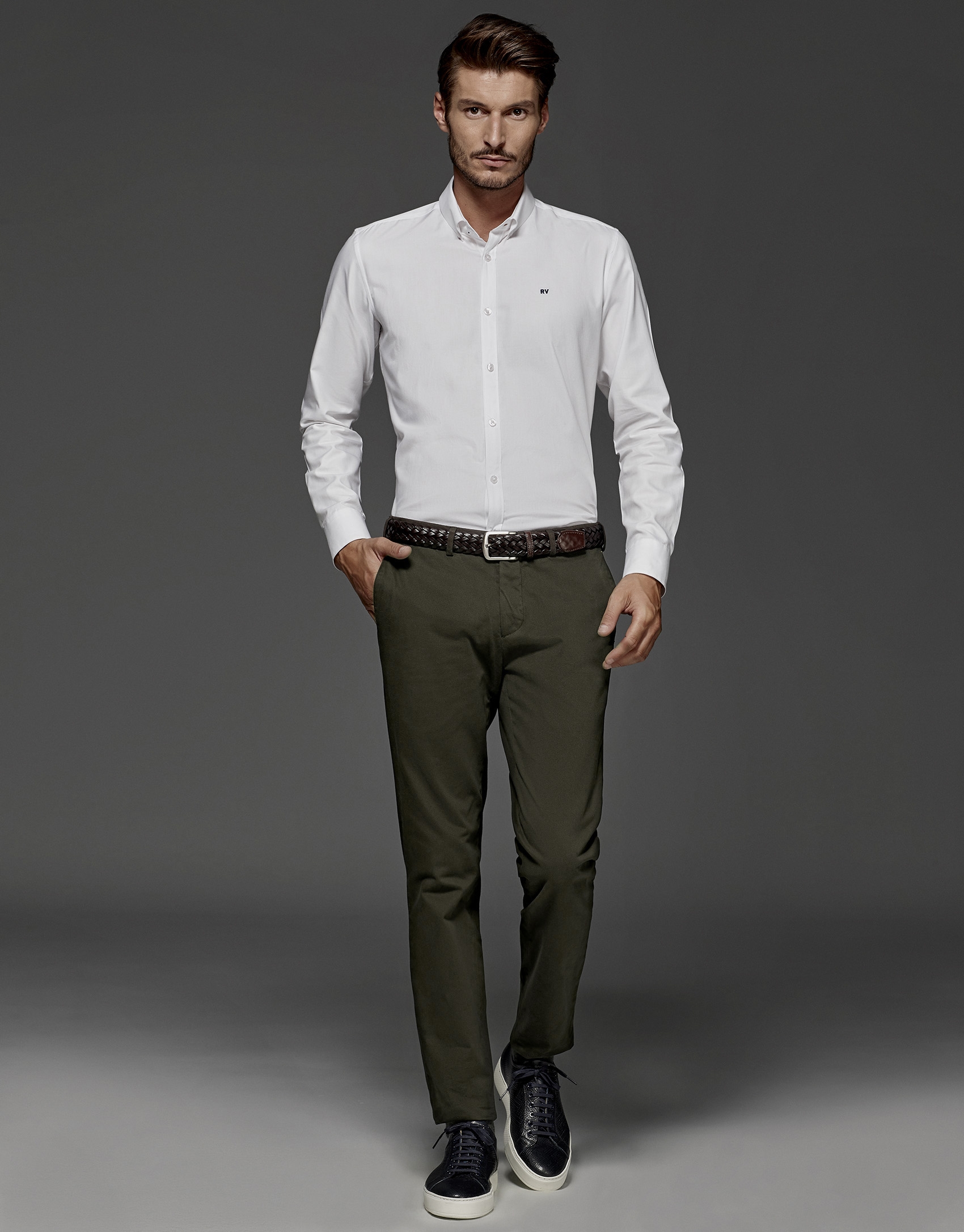 Khaki chinos with micro print