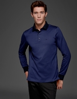 Blue short sleeved polo with navy blue design