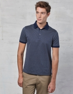 Navy blue short sleeved polo with white design