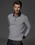 Navy blue long sleeved jacquard polo