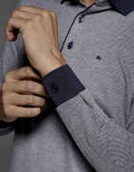 Navy blue long sleeved jacquard polo