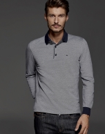 Navy blue long sleeved jacquard polo