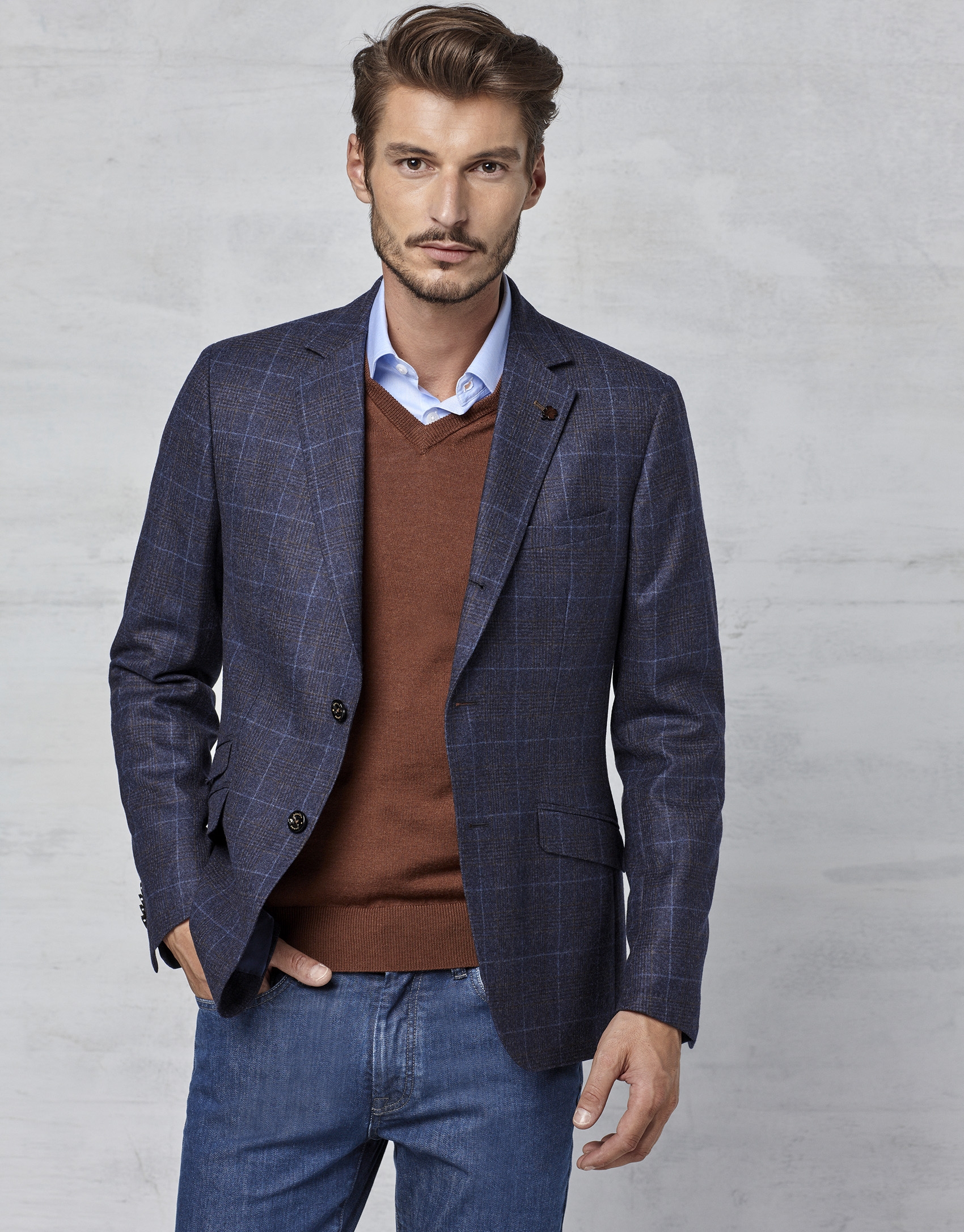 Navy blue checked sports jacket