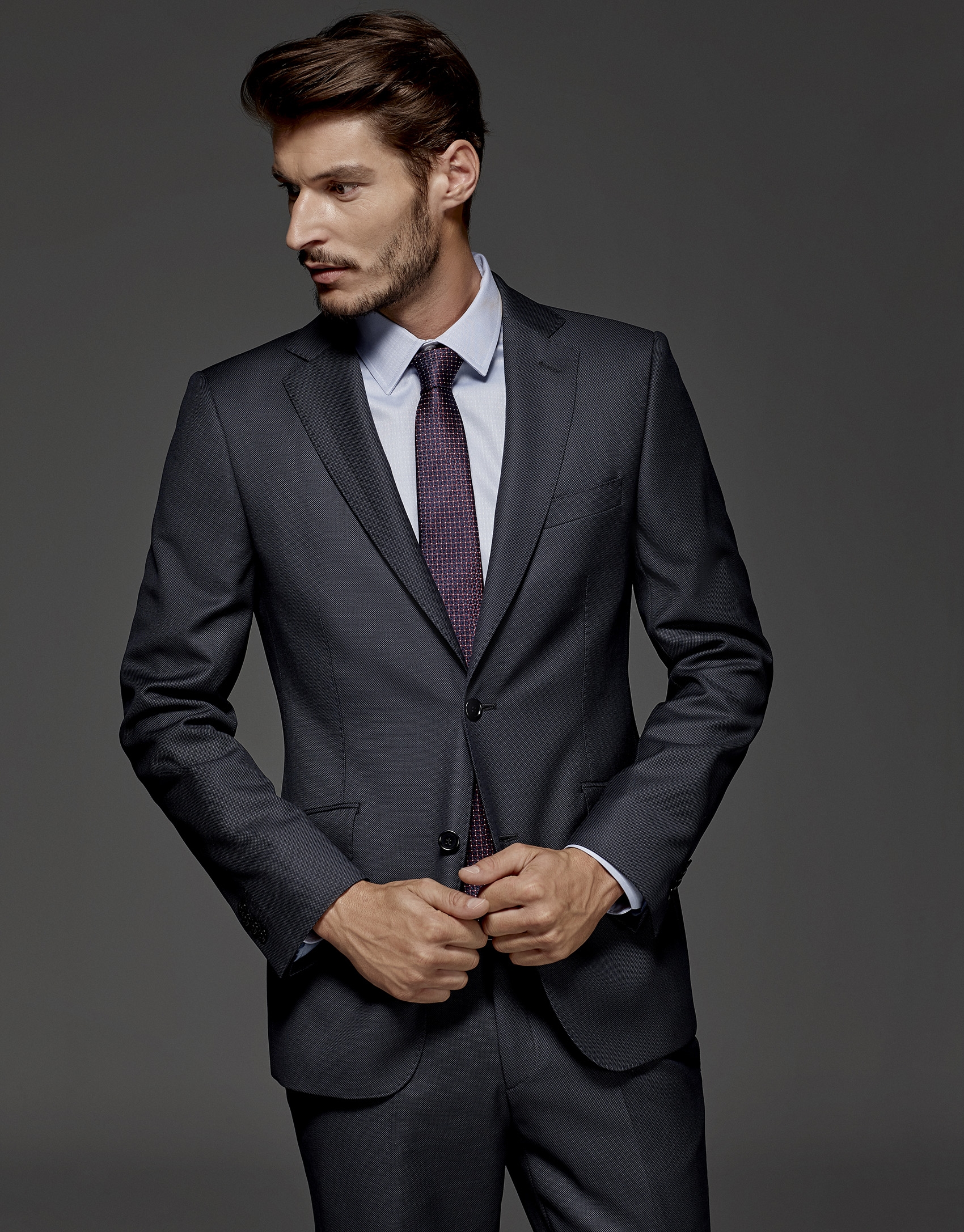 Blue bird's eye weave regular suit