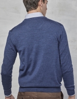 Blue wool sweater with V neck