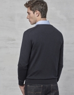 Navy blue wool sweater with V neck