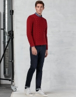 Red braided and cable-stitched sweater