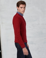 Red braided and cable-stitched sweater