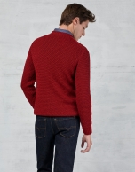 Red braided and cable-stitched sweater