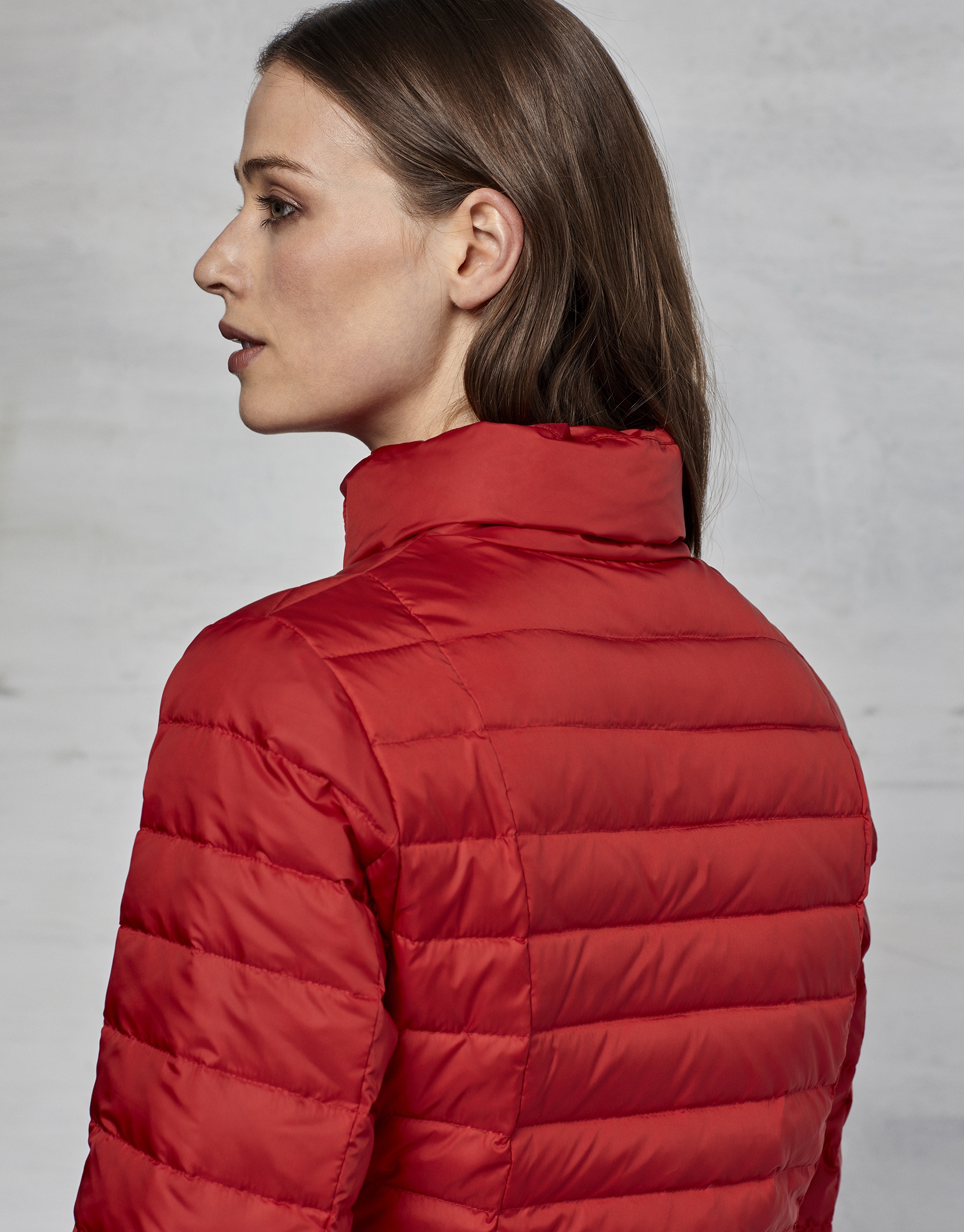 Red short ski jacket