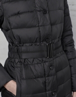 Long, black, hooded ski jacket