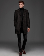 Black and tan wool coat with classic, straight cut