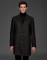 Black and tan wool coat with classic, straight cut