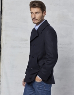 Navy blue wool three-quarter coat