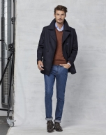 Navy blue wool three-quarter coat