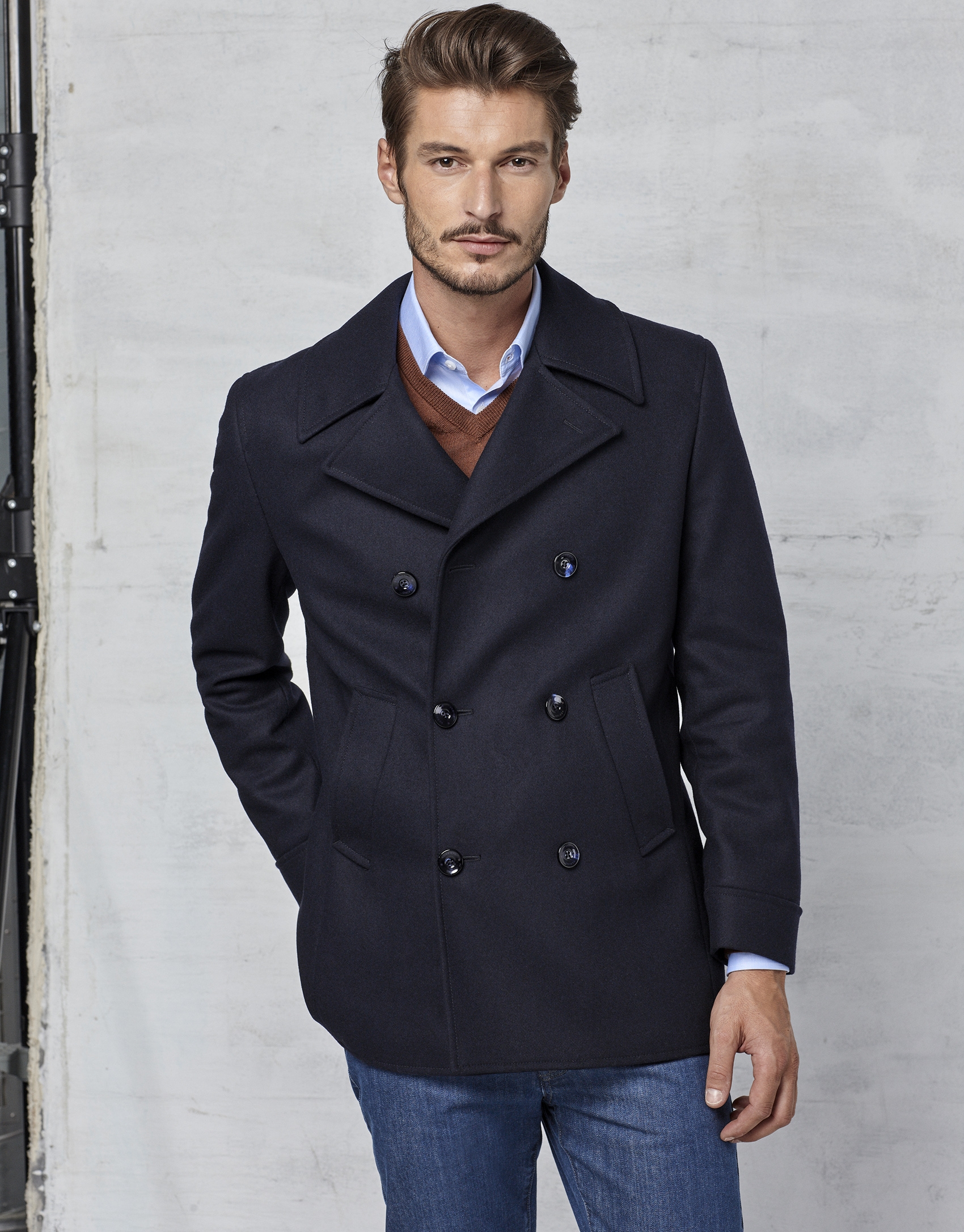 Navy blue wool three-quarter coat - Man | Roberto Verino