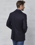 Navy blue wool three-quarter coat