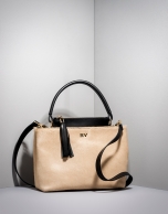 Beige and black Keops mini leather and fur tote bag