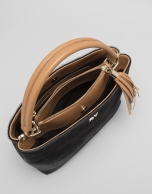 Black and camel Keops mini leather and fur tote bag