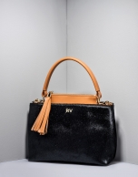 Bolso mini Tote piel y pelo negro/camel Keops