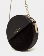 Black velvet and leather Cookie round bag