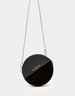 Black velvet and leather Cookie round bag