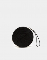 Black velvet and leather Cookie round bag