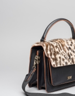 Black leather Naomi handbag with animal print flap