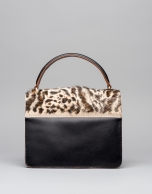 Black leather Naomi handbag with animal print flap