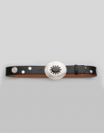 Black leather belt with coin adornments