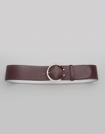 Burgundy wide leather belt with lined buckle