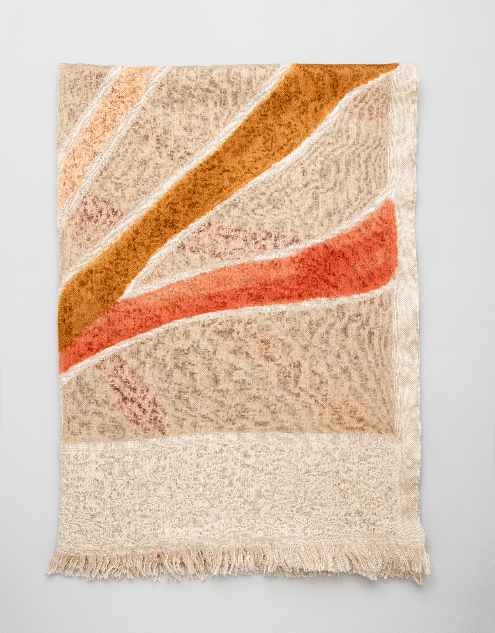 Sand-colored geometric print wool scarf