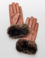 Brown leather gloves with fur trim