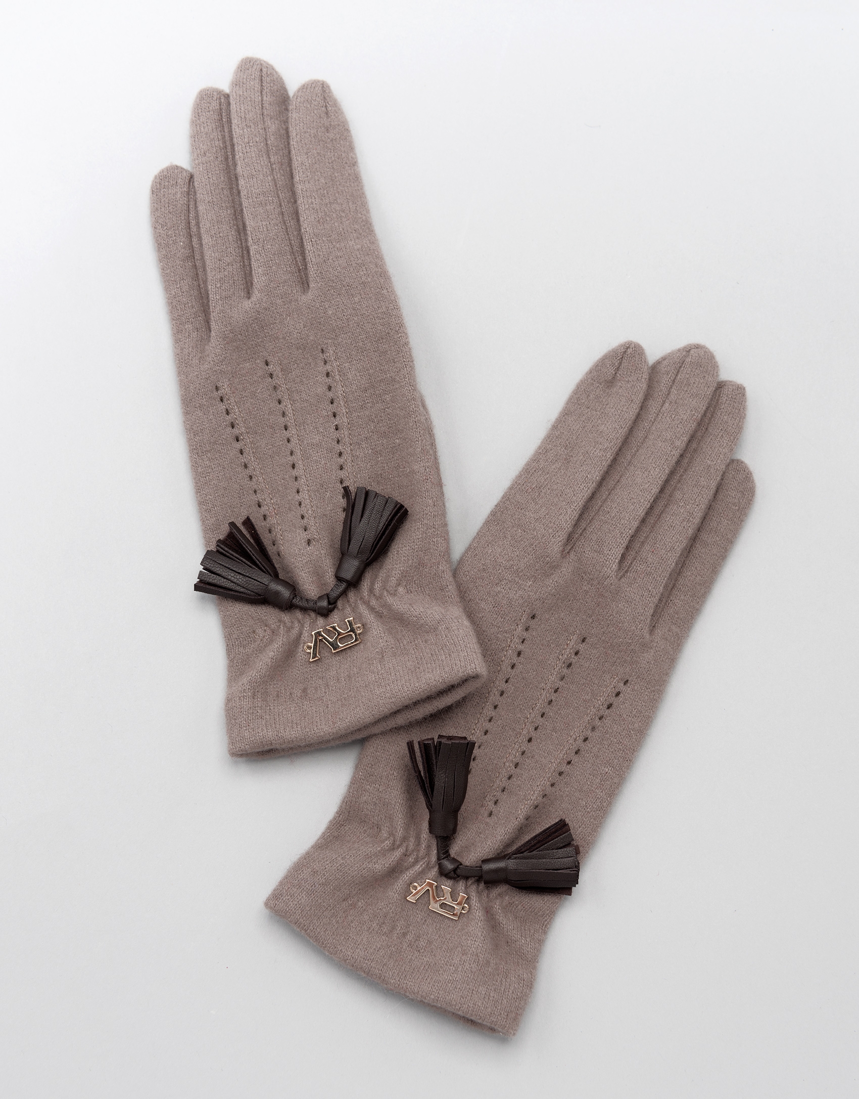 Guantes punto beige con borla