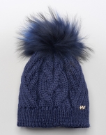 Gorro de lana con ochos pompón azul