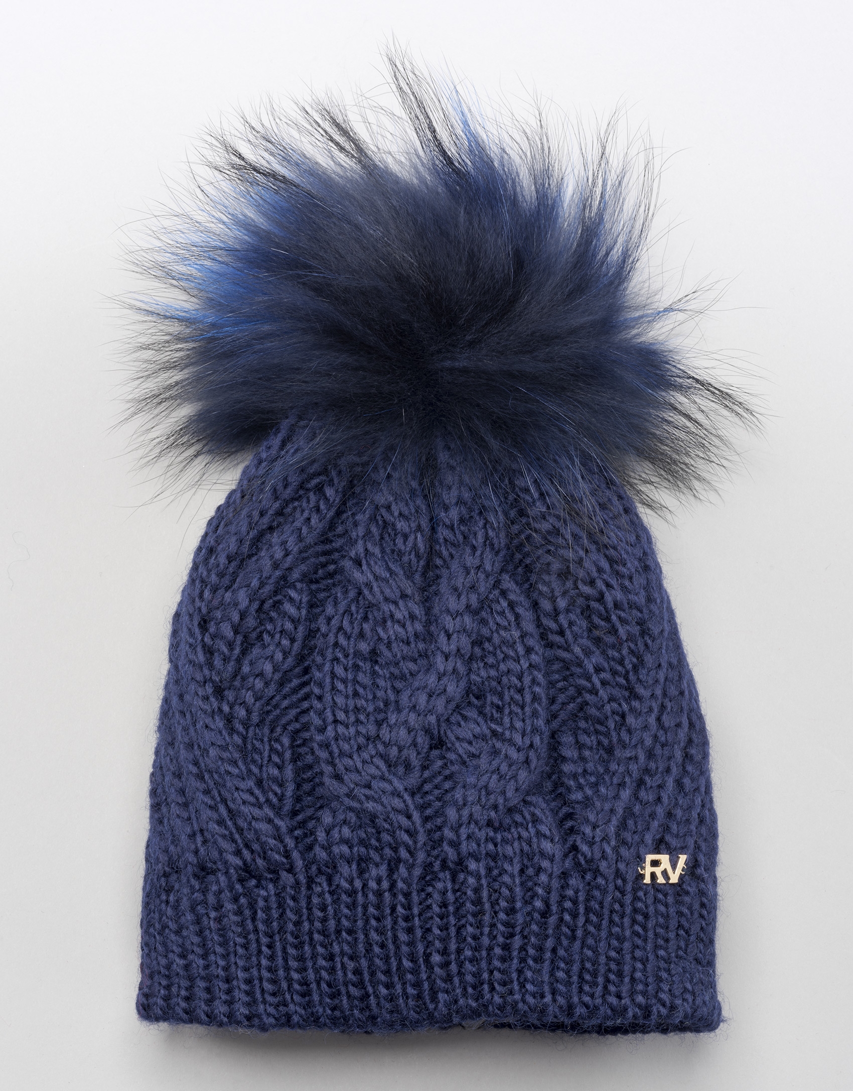 Gorro de lana con ochos pompón azul