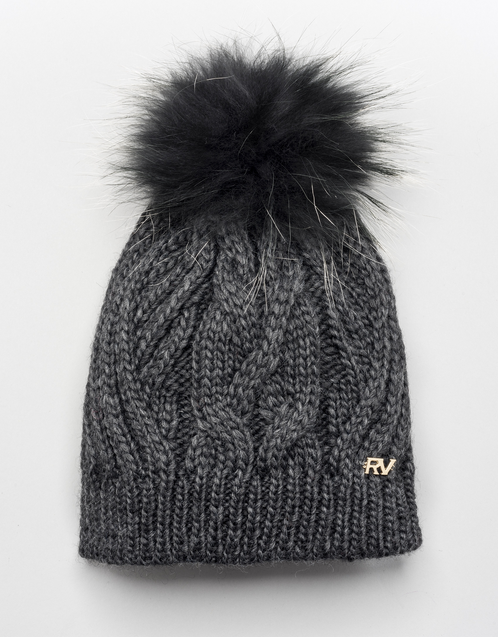 Gorro de lana con ochos pompón gris