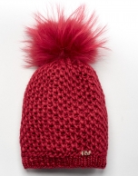 Gorro de lana con pompón rojo