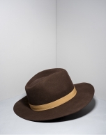 Sombrero fedora lana marrón cinta beige