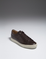 Brown leather sneakers with perforated sides