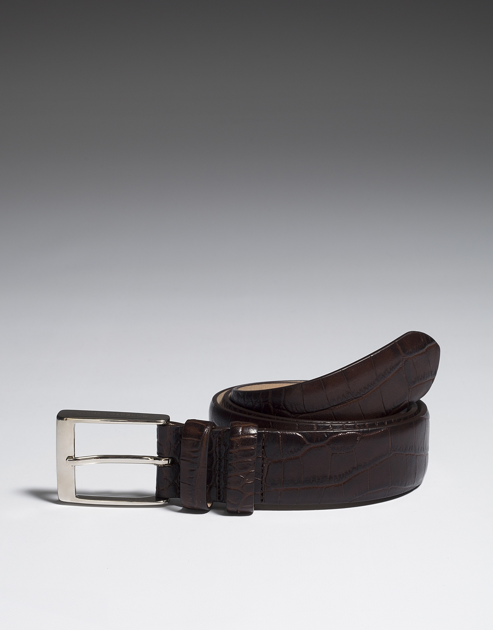 Brown alligator embossed leather belt