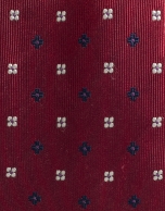 Red silk tie with navy blue flowers